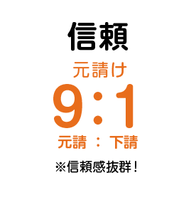 信頼 元請:下請=9:1! ※信頼感抜群!